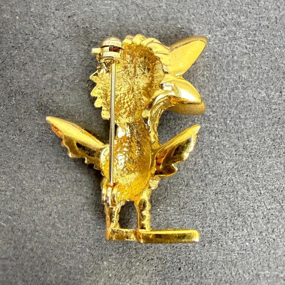 Gold Tone‎ Brooch Rhinestone Eye Whimsical Cartoon Bird Character Pin - Picture 2 of 3